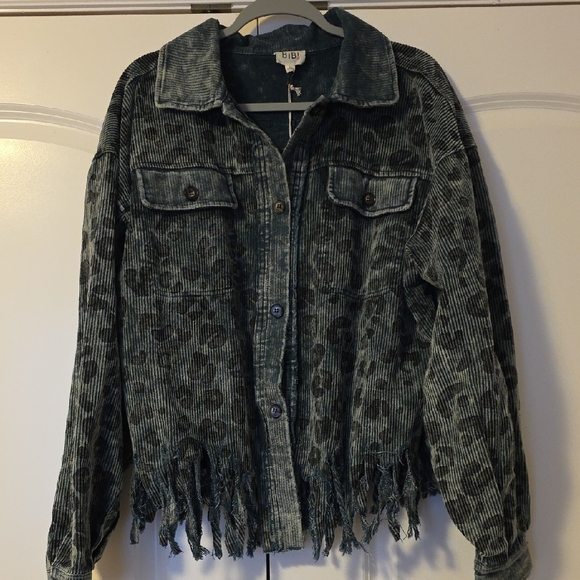 NWT BiBi Oversized Medium Women's Fringed Corduroy Animal Print Jacket - Picture 1 of 8